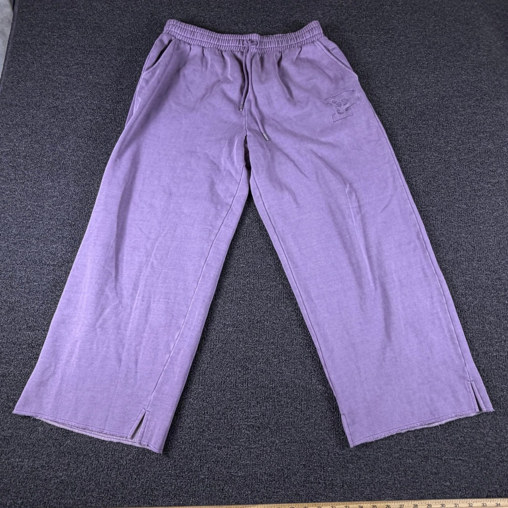 PINK Victoria's Secret Sweatpants Womens Large Wide Leg Purple Fleece NEW
